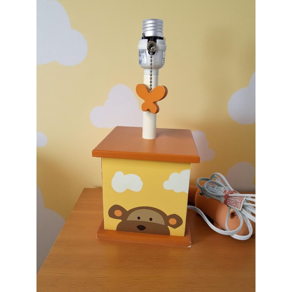 Vintage Childrens Animal Themed Colorful Wooden Table Lamp with Butterfly Pull S
